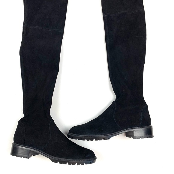 Stuart Weitzman Over The Knee Boots Suede Leather Low Block Heel Lug Sole 7 B - Picture 2 of 10